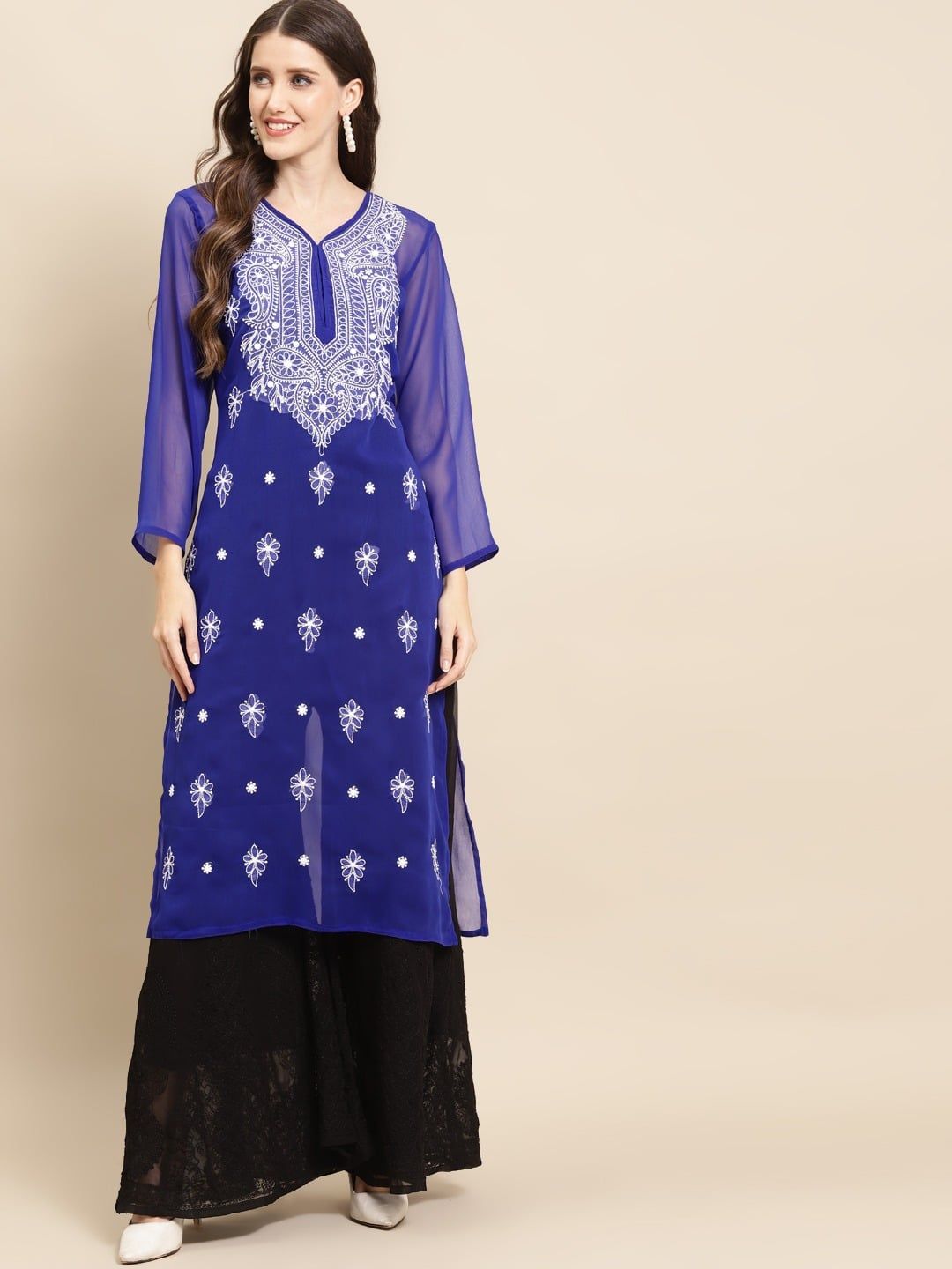 Women Lucknowi Chikankari Straight Georgette Kurta