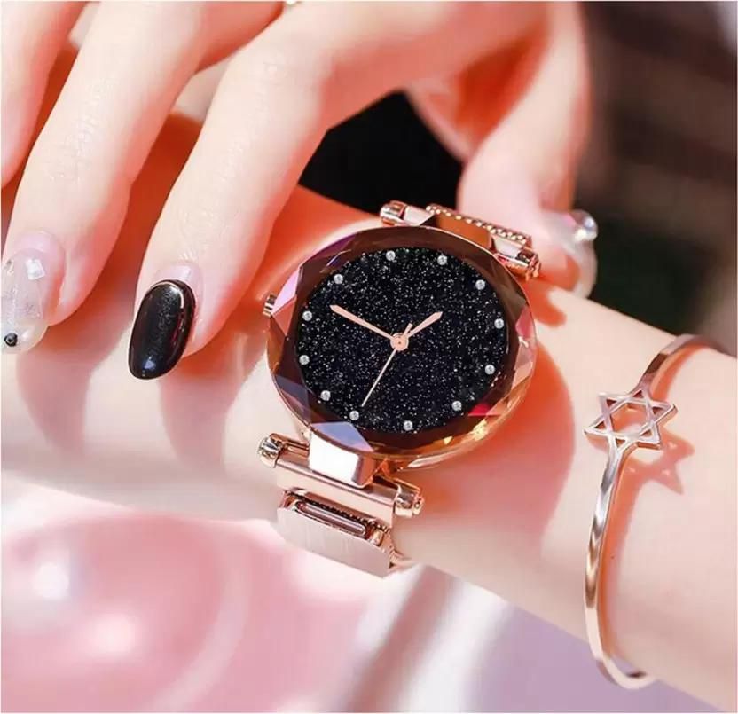 Analog Watch - For Girls Magnetic Strap 12 Diamond Rose Gold