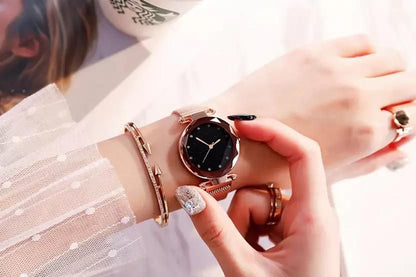 Analog Watch - For Girls Magnetic Strap 12 Diamond Rose Gold