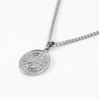 Fashion Frill Silver Round Compass Chain Pendant For Men