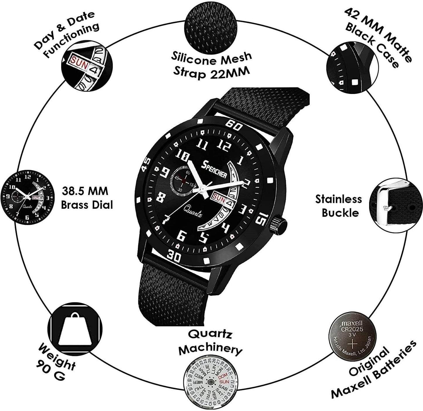 Men's Analog Watch SWM Silicon Strap Full Black DD NEW