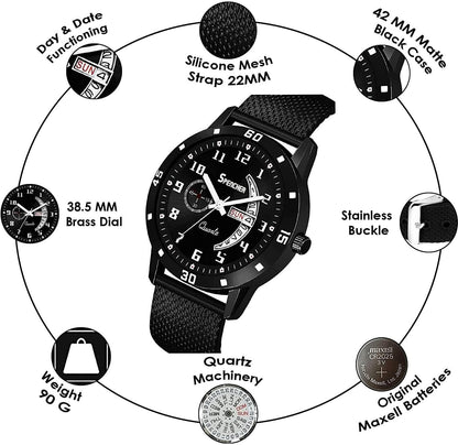 Men's Analog Watch SWM Silicon Strap Full Black DD NEW